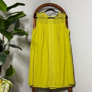 Zac and Rachel 1X Chartreuse Sleeveless Boho Embroidered Shift Dress